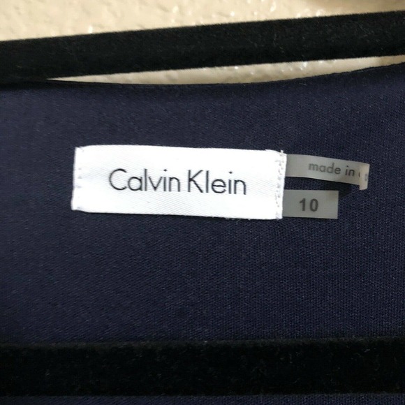 Calvin Klein Sequined Shoulders Cowl Neck Sheath Dress Navy Blue Black Sz 10 - Picture 3 of 7